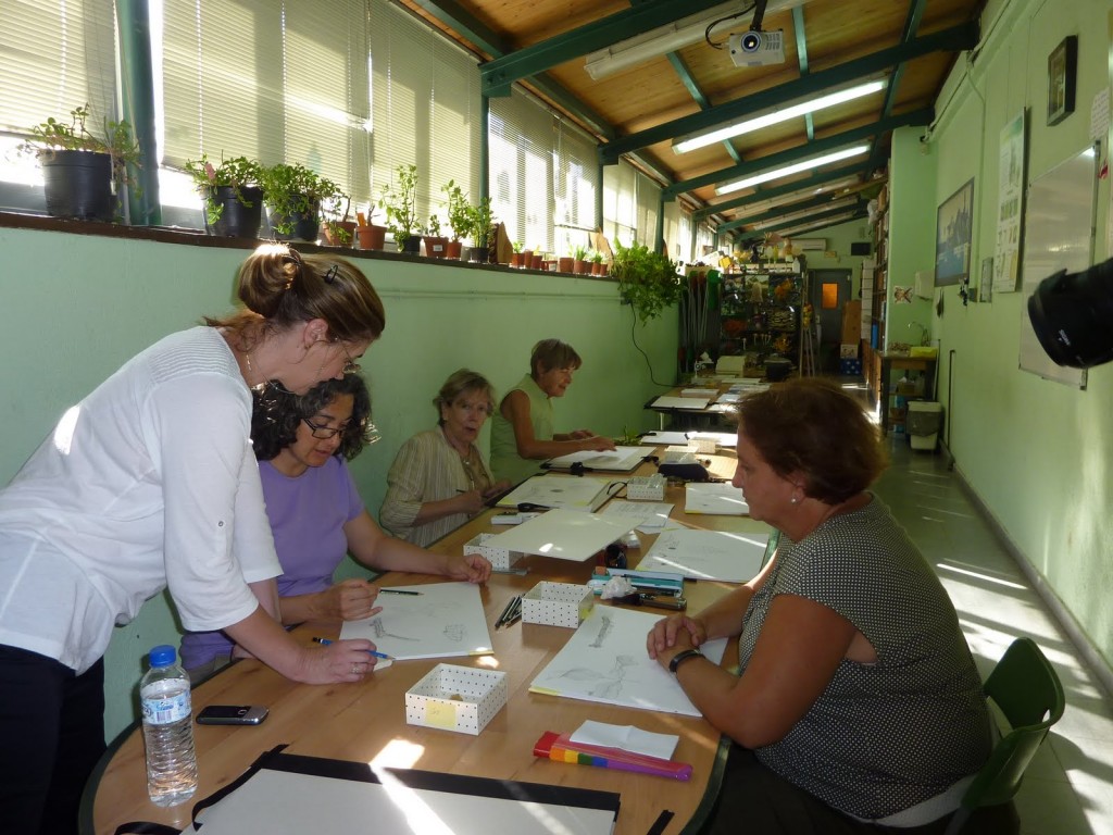 Alumnos trabajando en el taller de dibujo botánico